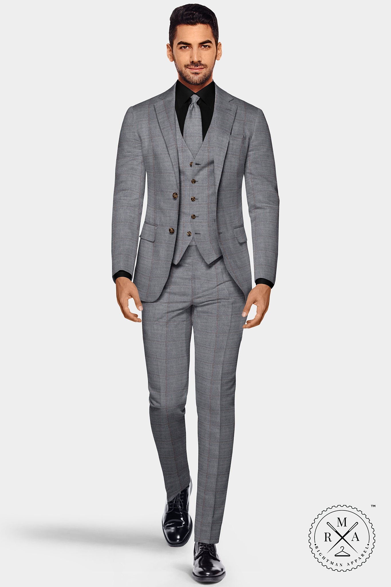 Grey Checks Three Piece Suit SU265